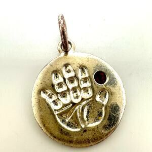 Thailand 925 sterling silver July red birthstone handprint charm pendant